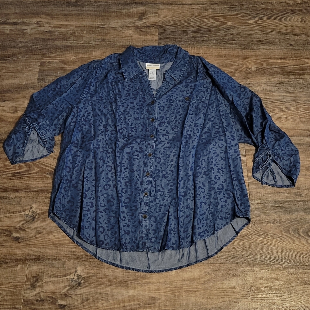 Alfred Dunner leopard print, denim look, 3/4 sleeve